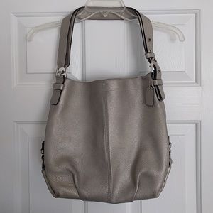 Pewter/silver all leather Coach hand bag